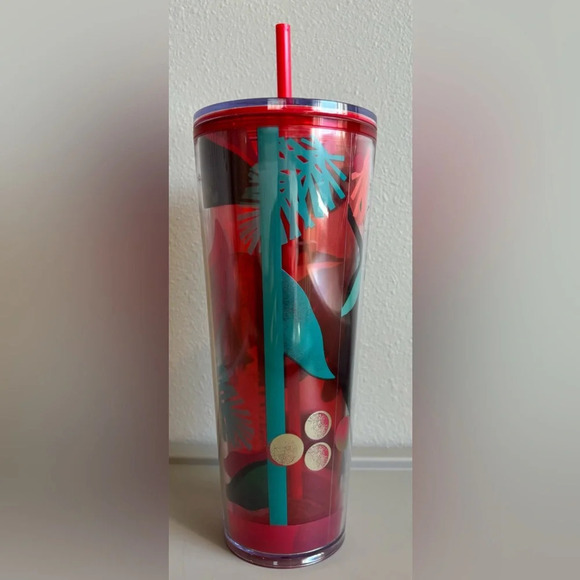 STARBUCKS‎ 2019 Holiday Tumbler 24 oz Red Christmas Holly - Picture 3 of 5